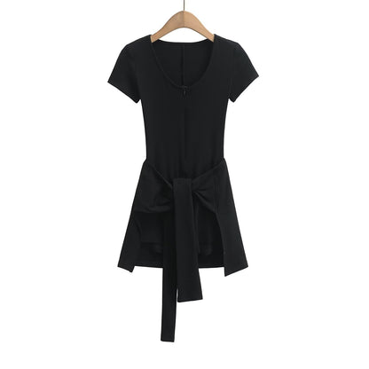 Kvinnors Wrap Klänning med Bindande Bälte i Andningsbart Material – Elastisk Passform och Rund Halsringning 4