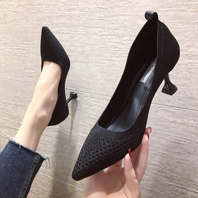 Kvinnor Pumps Hög Häl Stickad Textil-5