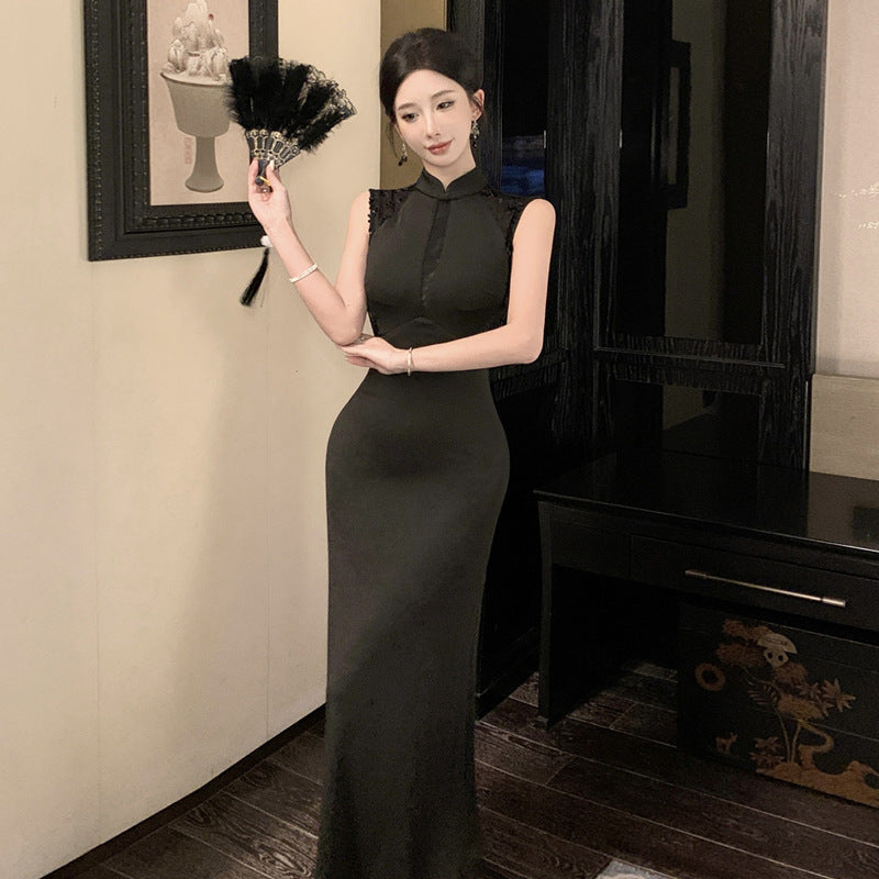 Dam Klänning Qipao Ärmlös Vintage Elegant Högkvalitativt Tyg-5