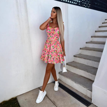 Kvinnors A-linjeformad Klänning Tryckt Polyester Mini Ärmlös-5