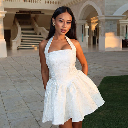 Kvinnors Klänning med Voluminös Kjol och Blommigt Broderi – Lätt Tyg för Formella Tillfällen 7