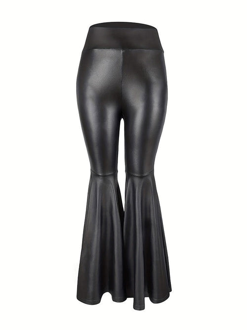 Flared Damen Leggings aus Synthetischem Leder mit Elastischem Midjeband – Trendige Passform für jeden Anlass 1