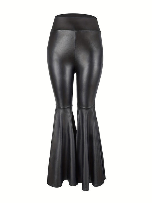 Flared Damen Leggings aus Synthetischem Leder mit Elastischem Midjeband – Trendige Passform für jeden Anlass 1