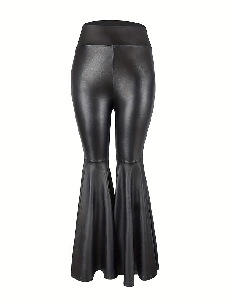 Flared Damen Leggings aus Synthetischem Leder mit Elastischem Midjeband – Trendige Passform für jeden Anlass 7