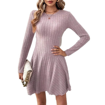 Kvinnors A-Line Klänning Långärmad Stickad-6