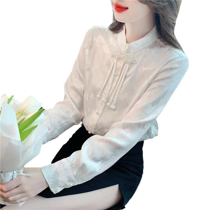 Herrskjorta Långärmad Kinesisk Stil Polyester med Blommönster-6