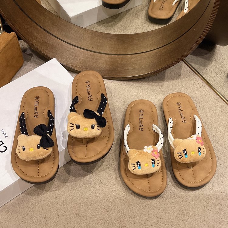 Dam Sandaler Tå Separator med Vadderad Fotbädd och Djurmotiv-2