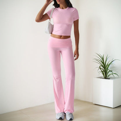 Kvinna Långa Byxor Enfärgad Stickad Komfortabel Passform-1