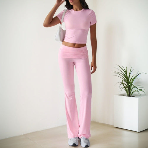 Kvinna Långa Byxor Enfärgad Stickad Komfortabel Passform-1