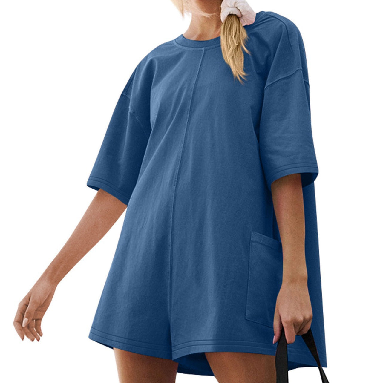 Kvinnors Loose Overall med V-Nack och 3/4-Ärmar i Bomull och Polyester – Bekväm och Trendig Casual Outfit 6