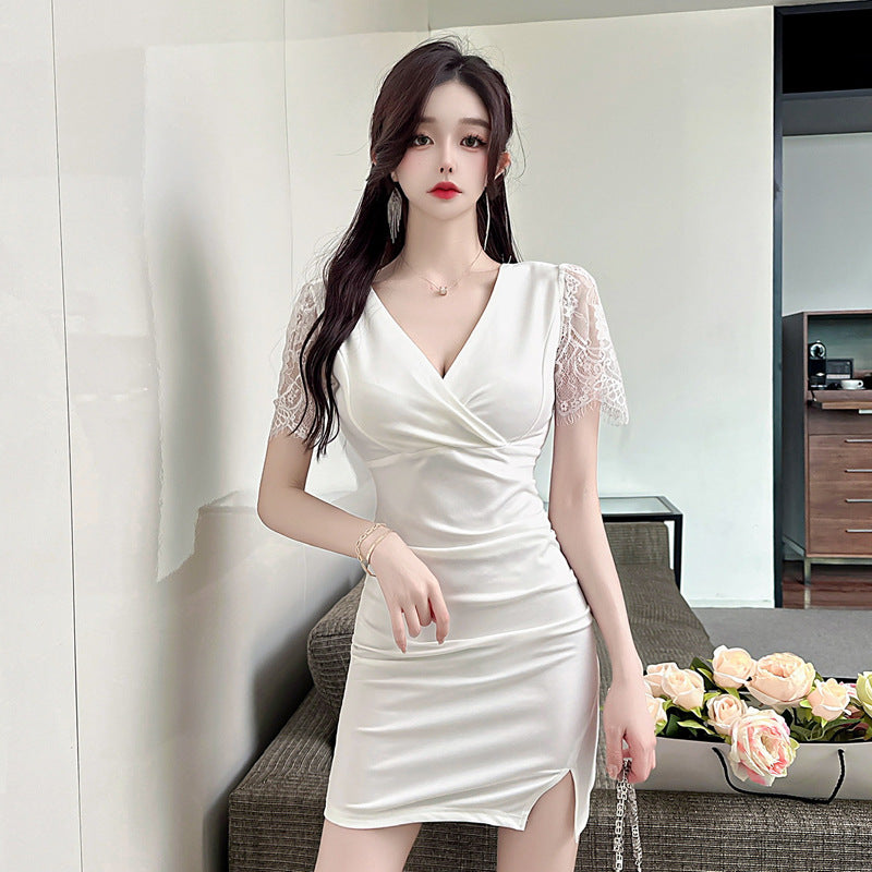 Kvinnors Arbetsklänning Bodycon V-Neck Polyester Elastan-1