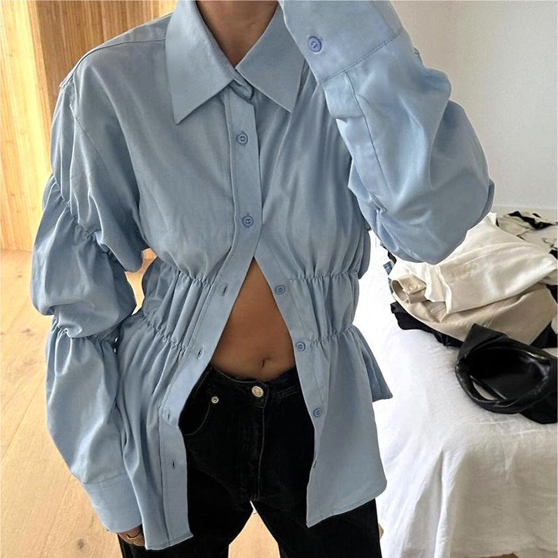 Kvinnors Blus Voluminösa Ärmar Elastisk Midja Andningsbart Material-3