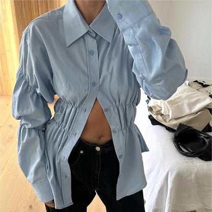 Kvinnors Blus Voluminösa Ärmar Elastisk Midja Andningsbart Material-3