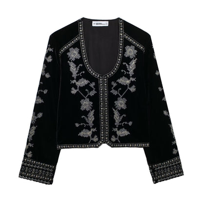 Dam Lång Kofta Cardigan Med Broderi Polyester 1