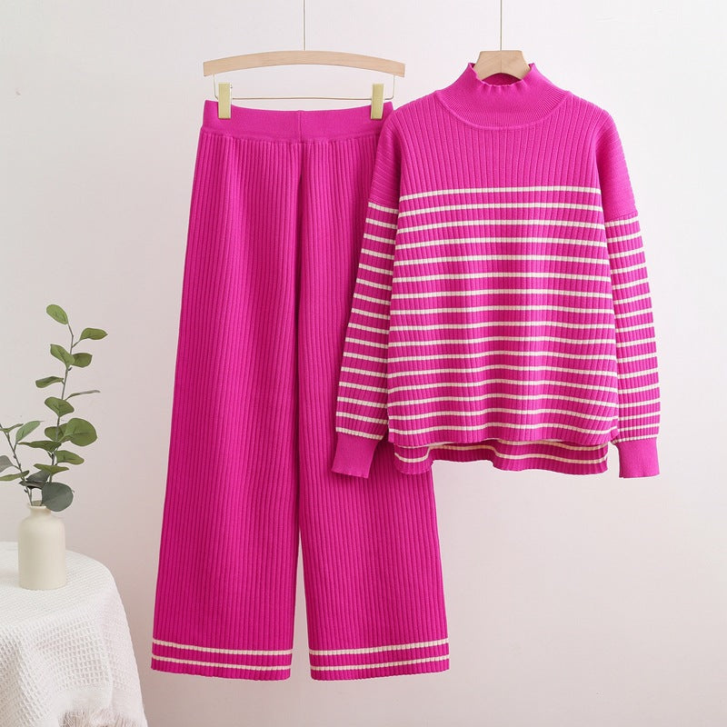 Dam Set med Hög Krage och Breda Byxor Viskosfiber 6