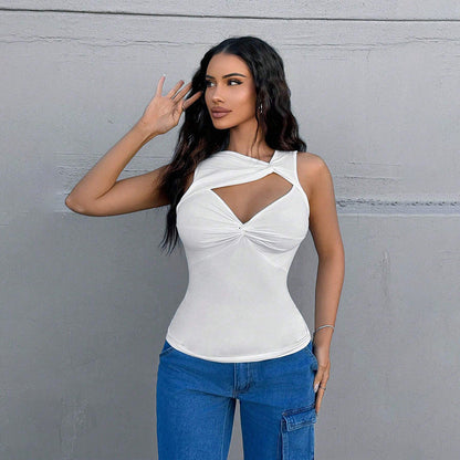 Dam Asymmetrisk Festtopp Spaghetti Band Polyester 5