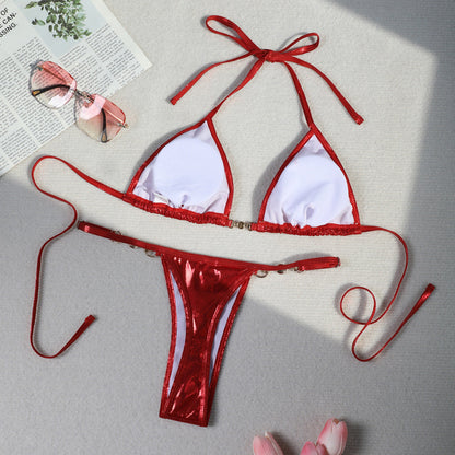 Dam Bikini Skimrande Design med Pärldetaljer i Elastiskt Material-3