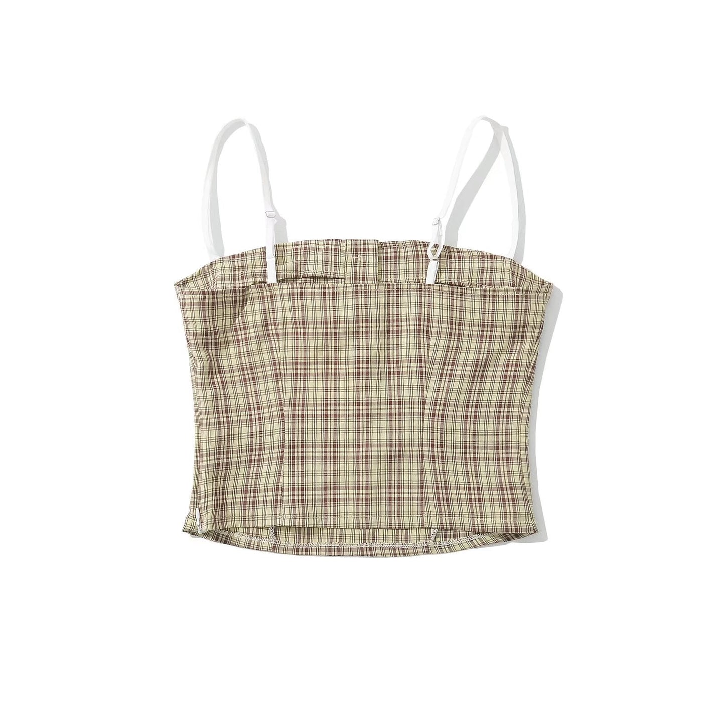 Dam Tank Top och Mini Kjol Set Rutig Polyester Sommarkläder-3