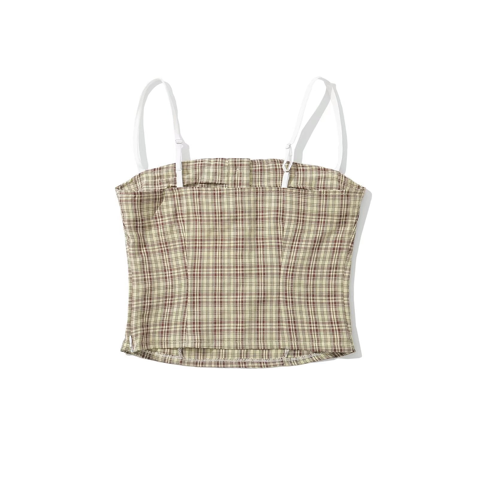 Dam Tank Top och Mini Kjol Set Rutig Polyester Sommarkläder-3