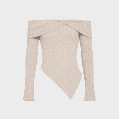 Dam Stickad Tröja Oregelbunden En-Axel Polyester-6