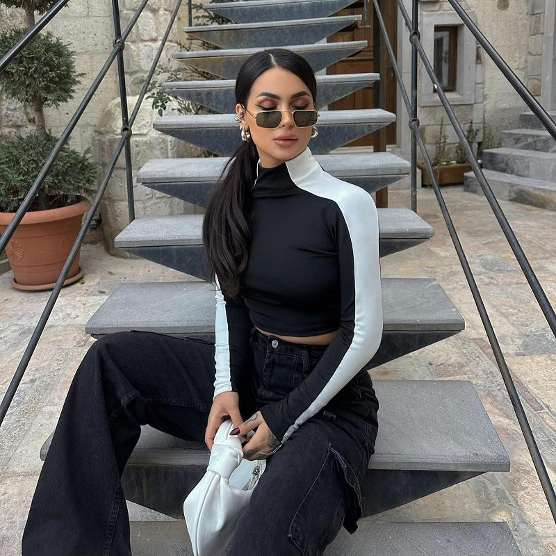 Kvinnors Topp Stativ-upp Krage Elastiskt Tyg 1