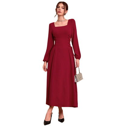 Dam Maxiklänning Fyrkantig Halsringning Lätt Material 6