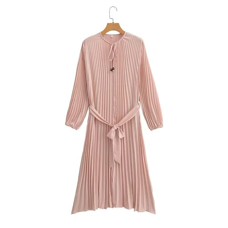 Kvinnors Veckad Klänning Slingbindning Mjuk Tyg 6