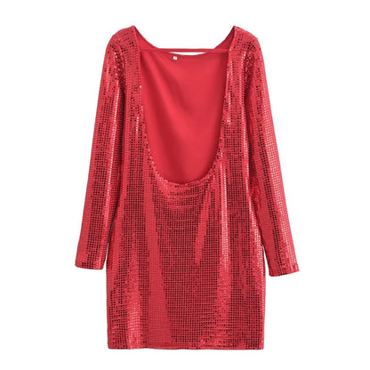Dam Aftonklänning Långärmad Glittrande Tyg Elegant Festklänning 2
