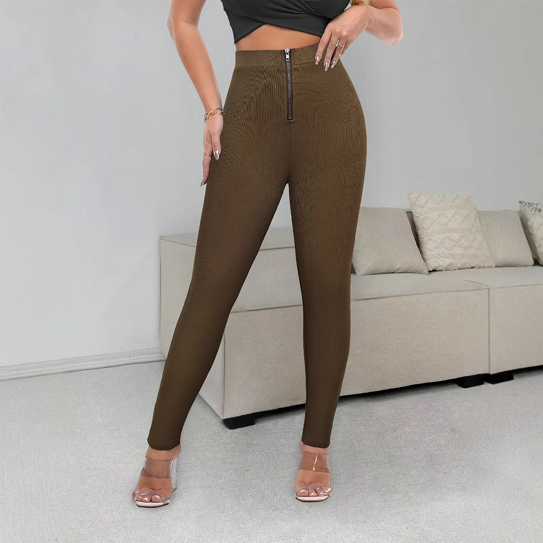 Kvinnor Leggings Hög Midja Ribbad Med Dragkedja Mjuk Blandning 7