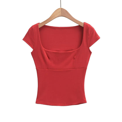 Dam Topp Kort Arm med Bred Utskärning i Andningsbart Material – Elegant och Bekväm Stil för Alla Tillfällen 4