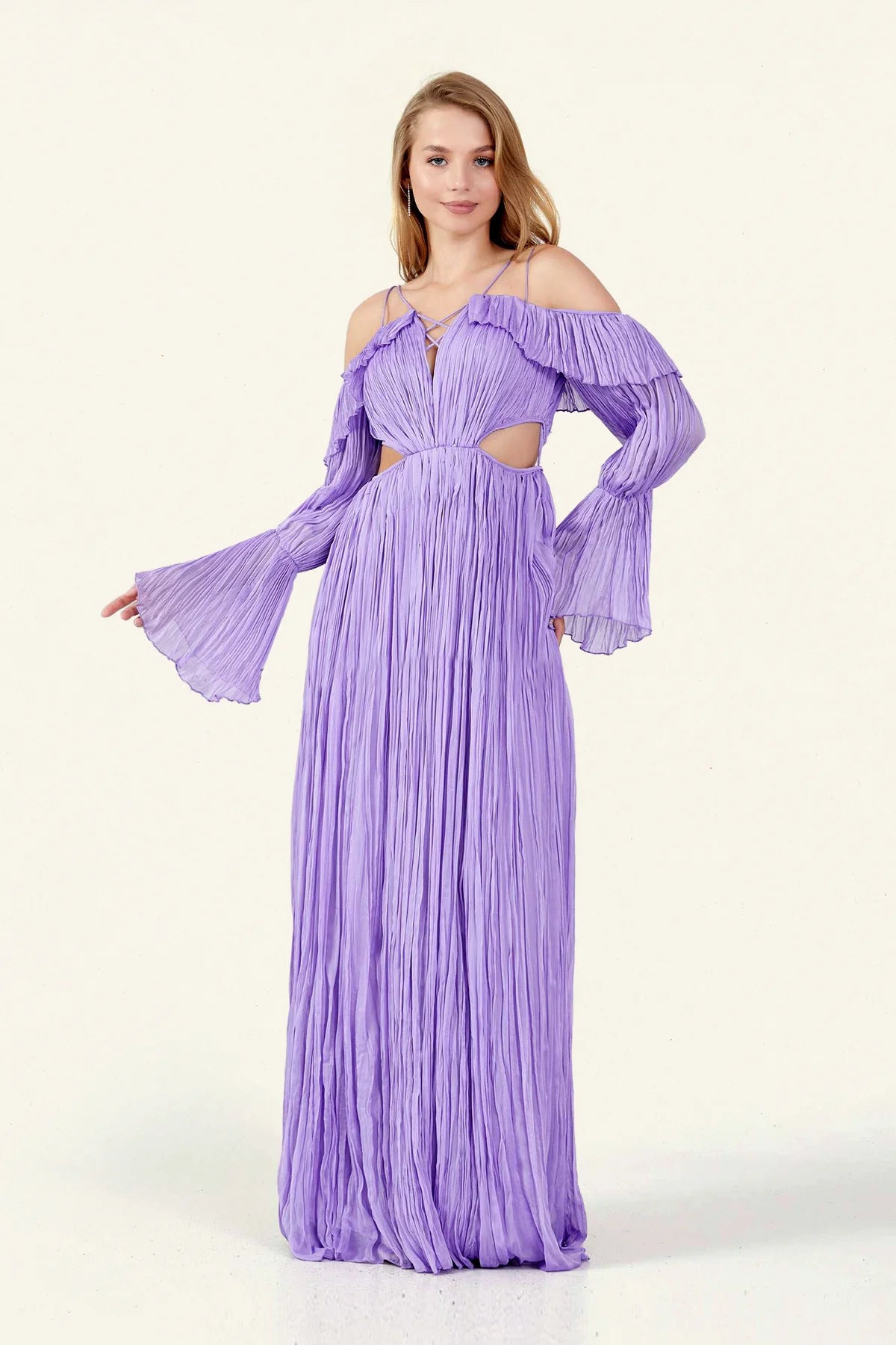 Variant image for Kvinna Flared Klänning Öppen Rygg Polyester Långärmad-1