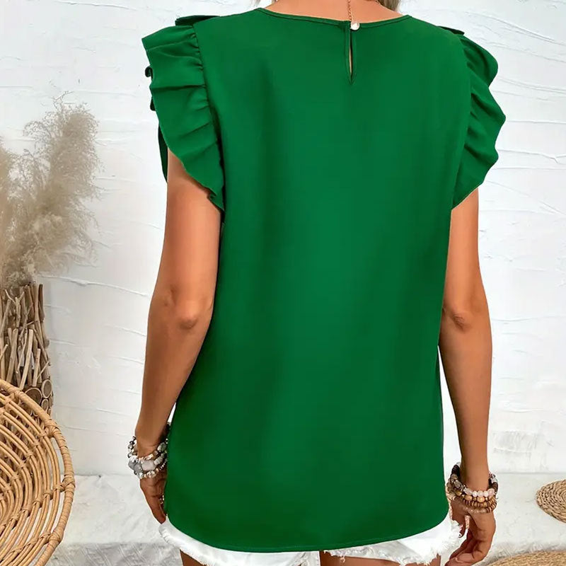 Festtoppar Dam med Rüsch Detaljer i Lätt Tyg – Modern och Feminin Topp för Sommarens Eleganta Tillfällen 4