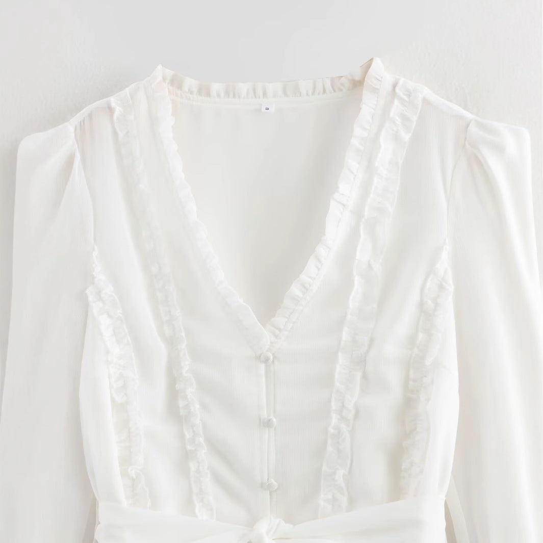 Dam A-Line Kjol V-ringning Volanger Högkvalitativt Tyg-3