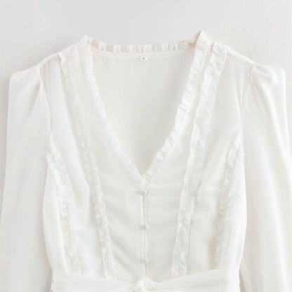 Dam A-Line Kjol V-ringning Volanger Högkvalitativt Tyg-3