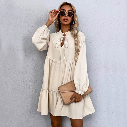 Kvinna A-Line Kjol med Puffärmar Polyester Monokrom-3