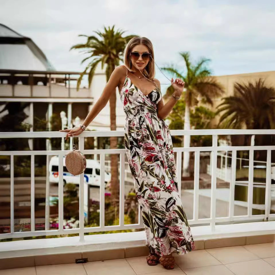 Dam Maxiklänning Bohemisk V-Ringning Elastisk Polyester-3