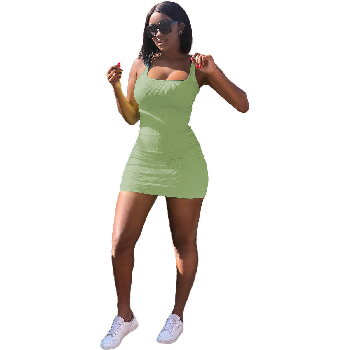 Variant image for Kvinnors Slim Klänning Ribbad U-Halsad Polyester Spandex-37