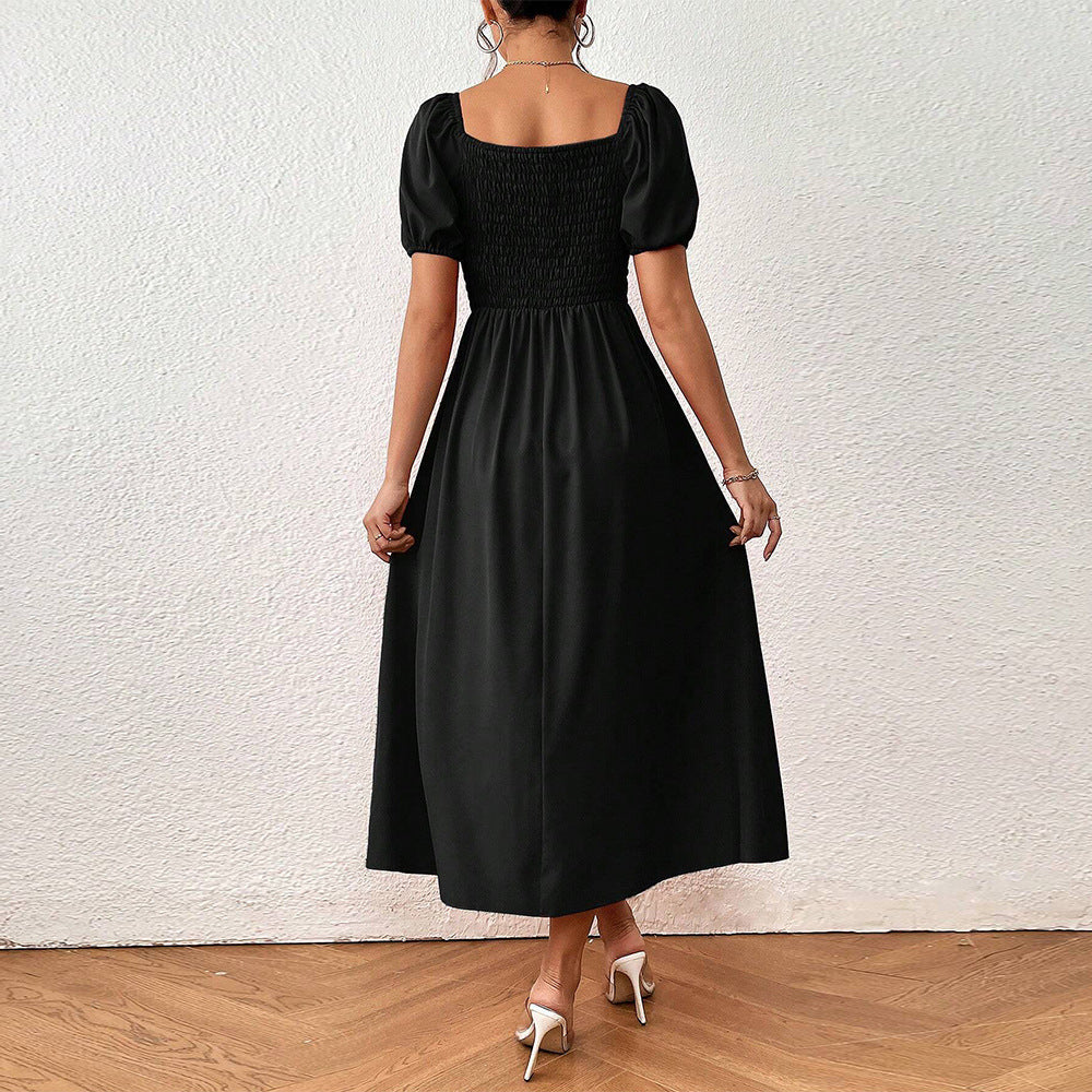 Damklänning A-Line Monokrom Polyester Korta Ärmar-3