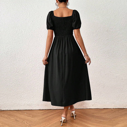 Damklänning A-Line Monokrom Polyester Korta Ärmar-3