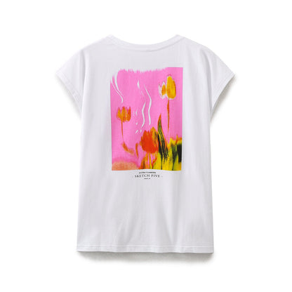 Kvinnors T-shirt Blommotiv Bekväm Bomull-2