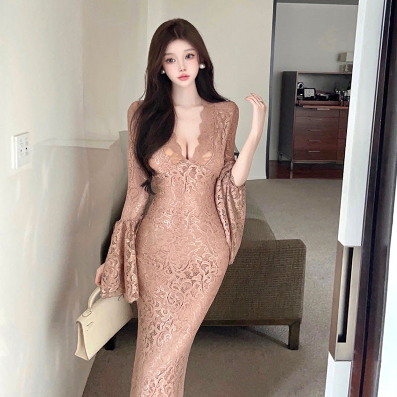 Eleganta Bodycon Damklänning med V-Hals och Långa Ärmar i Högkvalitativt Tyg – Fina Damklänningar för Fest och Formella Tillfällen 3