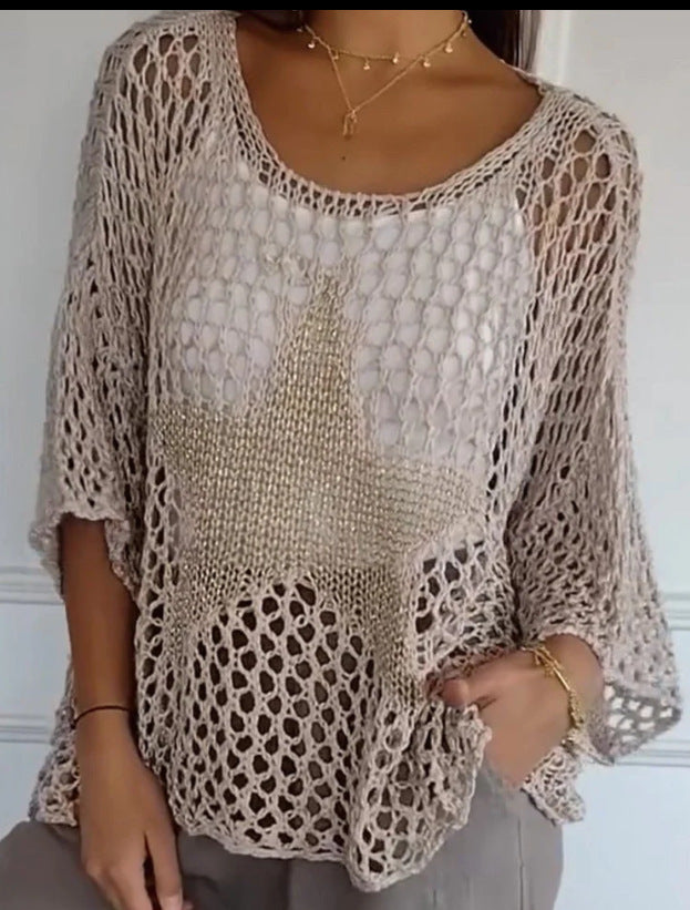 Herrskjorta Löst Fit Tre-kvart Ärmar Polyester Patchwork-6