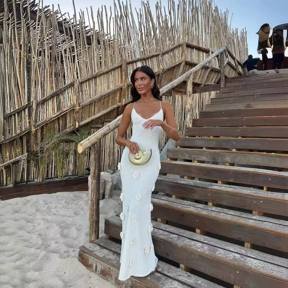 Variant image for Kvinnors Aftonklänning Figurnära Högkvalitativt Tyg med Dekorativa Blommor-2