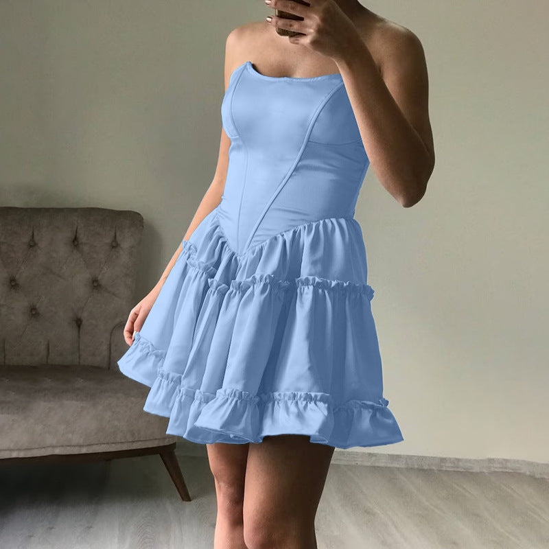 Dam Axelfri Klänning med Rüsch Detaljer i Andningsbart Material 3