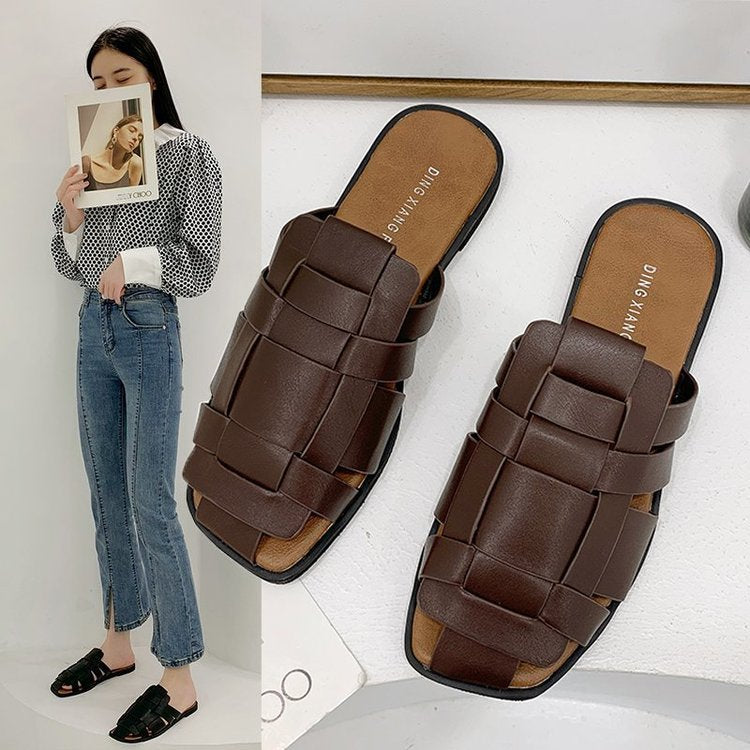 Dam Sandaler Flätad Design Gummi Öppna Mulor 3