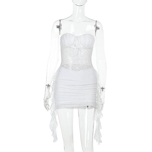 Kvinnors Miniklänning Bustier Glittrig Spets med Rynkor-1