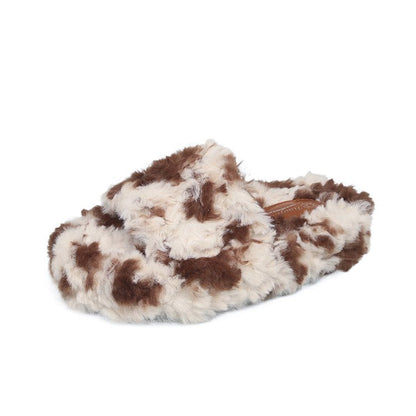 Dam Tofflor Fleece Ko-Mönster Mjuk och Bekväm 6