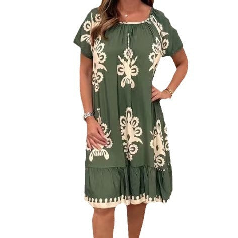 Dam Klänning Kortärmad Utskriven Polyester-5