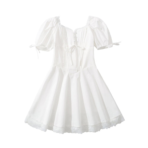 Dam Klänning Puffärmar Ruffles Andningsbart Material 1