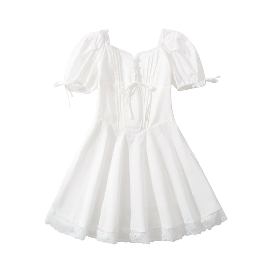 Dam Klänning Puffärmar Ruffles Andningsbart Material 1